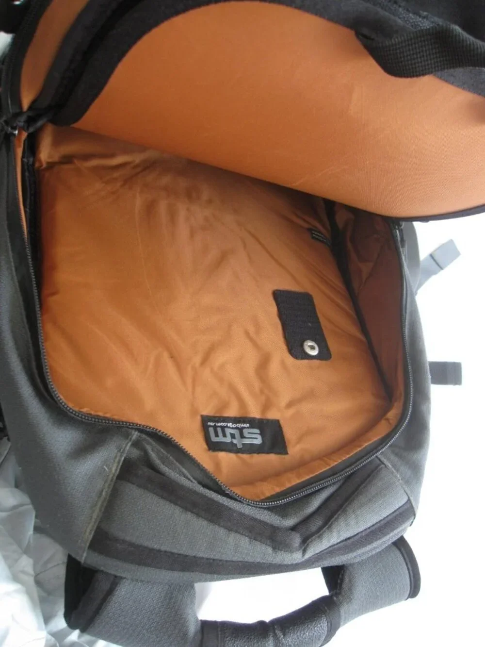 STM Evolution M Laptop Backpack Black Gray Padded Travel Bag with Rain Cover